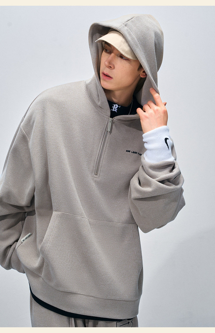 BJHG Corduroy Half-Zip Hoodie