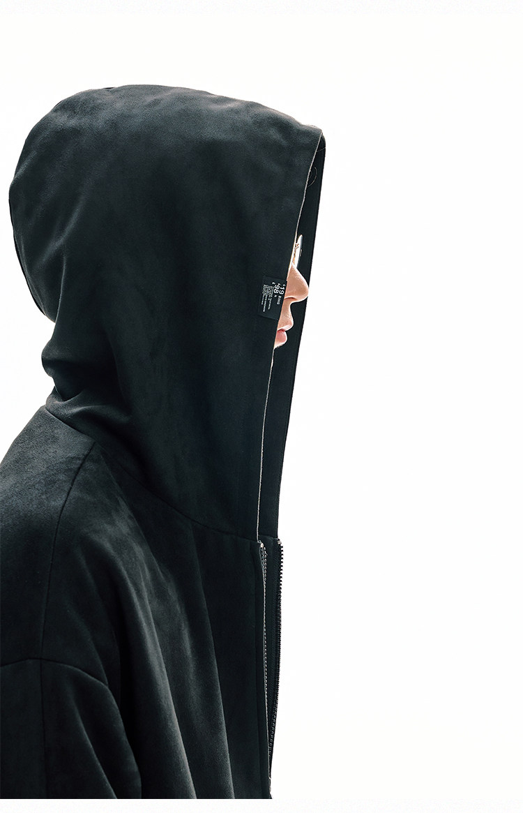 BJHG Faux Suede Hooded Zip-Up Sweatshirt