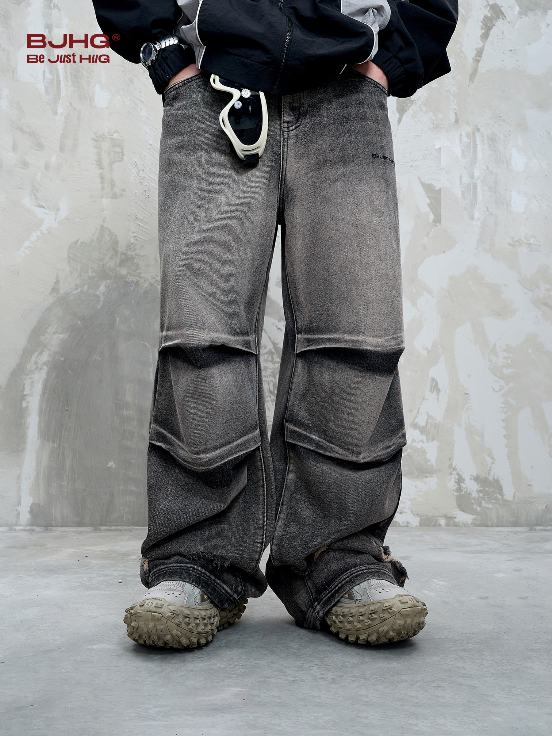 Bjhg Reckless American-Style Straight-Leg Vintage Jeans for Men, Autumn and Winter Street Style, Cool Workwear Paratrooper Pants