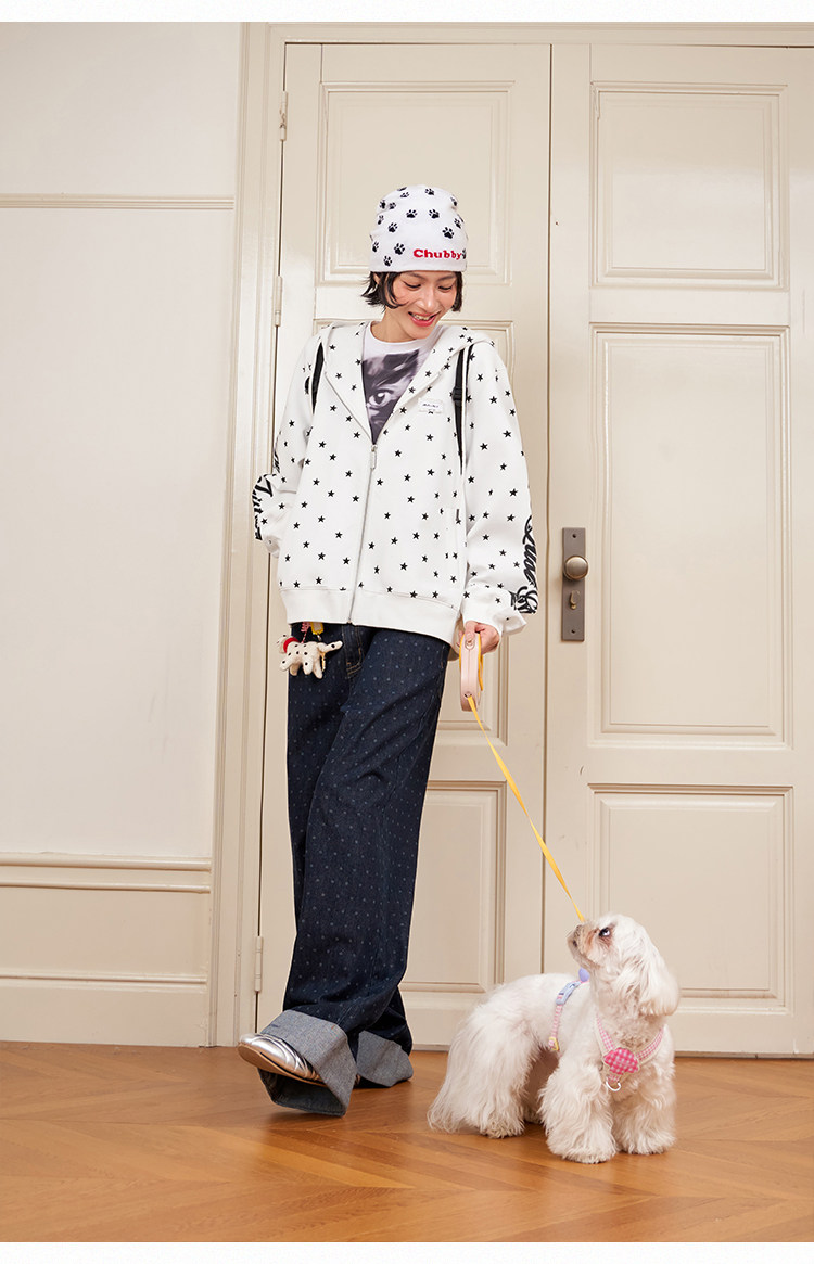 BJHG Star Print Zip-Up Hoodie