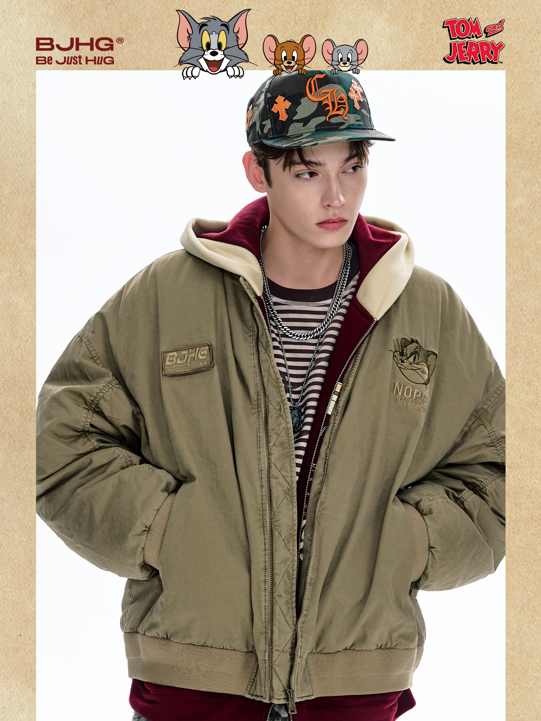 [Tom and Jerry Collaboration] Bjhg Reckless Flight down Jacket for Men, Winter American-Style down Jacket for Men