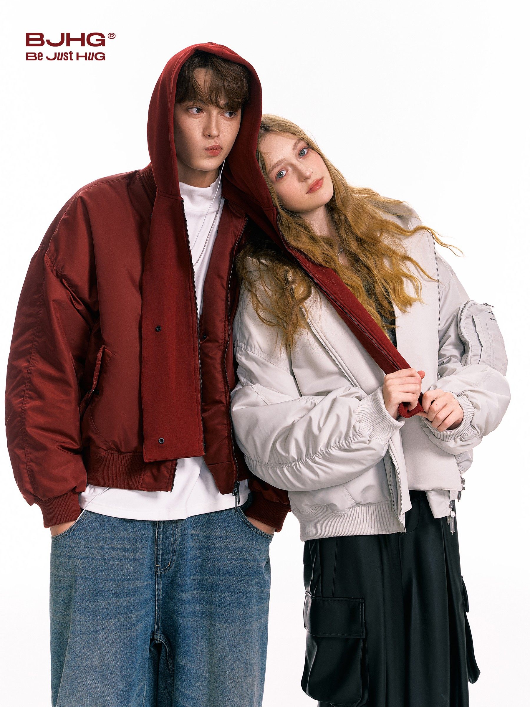 Bjhg Reckless Fake Two-Piece 90% White Duck down New Year's down Jacket Men's Winter Baseball Jacket down Couple's Coat