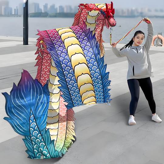 Square Dance für Männer und Frauen mittleren Alters und ältere Menschen, Fitness-Drachengürtel, Wurfband, chinesischer fliegender Drache, Stahlrahmen, Wasserhahn, Drachentanz-Performance-Requisiten