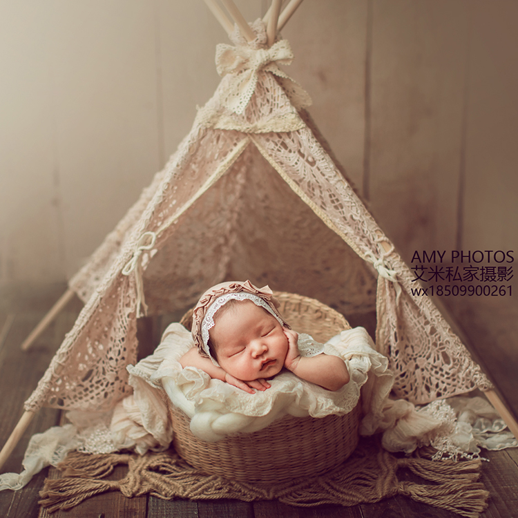 Original newborn full moon children's photography apricot lace cutout texture photo small tent photography decoration props