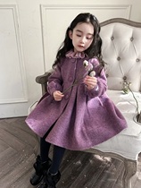 Free liner Petit Nez] Retro wool double-sided velvet handmade girls coat mixed with purple skirt