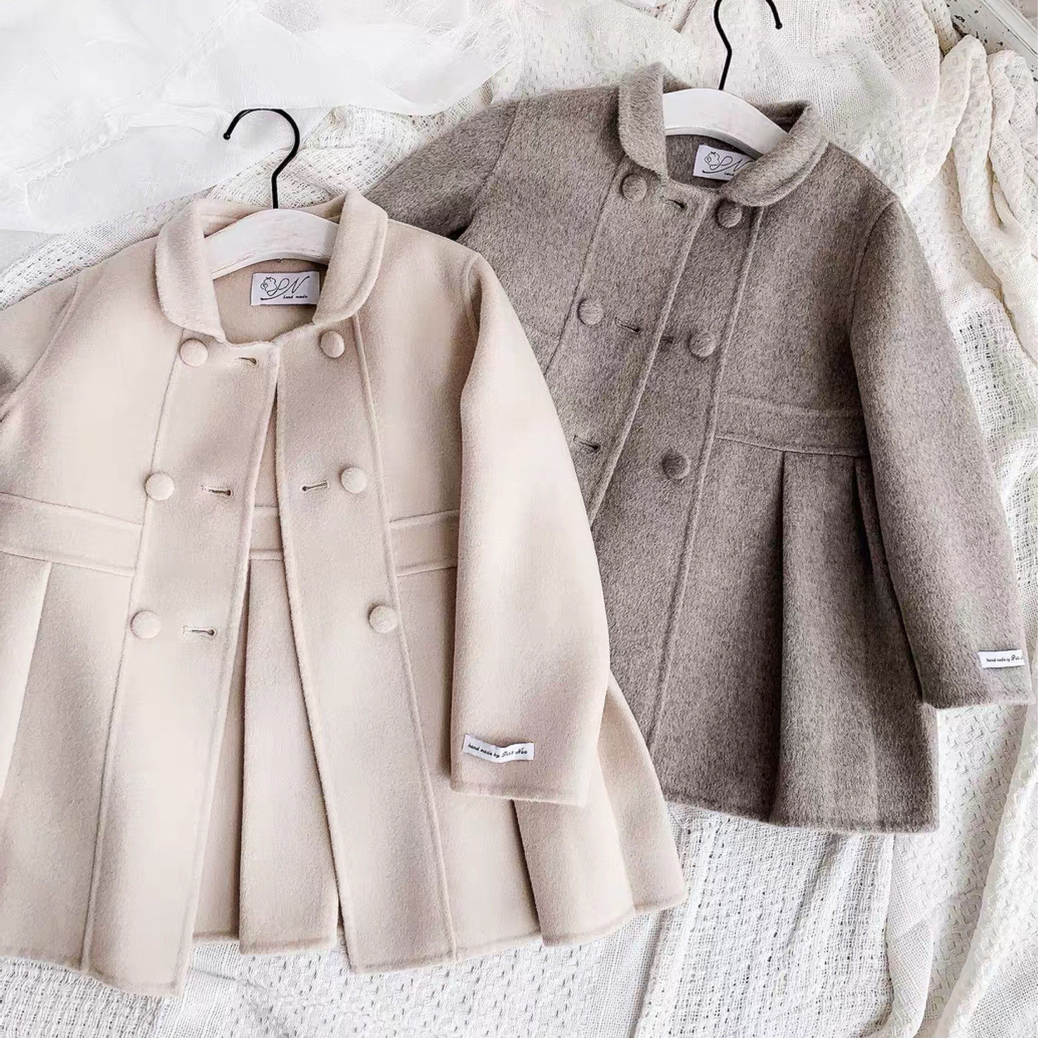 [Petit Nez] Vintage 100% wool double-sided velvet Hand-sewn children's clothing large pleated skirt pendulum