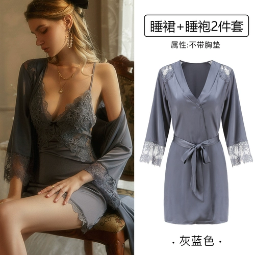 Сексуальная летняя пижама, шелковая лента, банный халат, комплект, домашняя одежда, 2 шт
