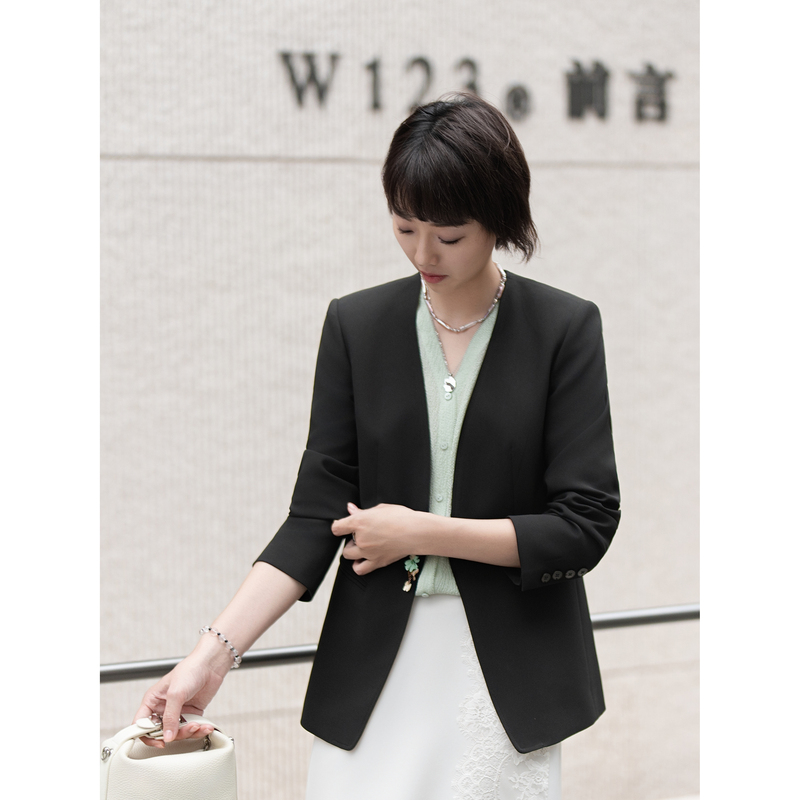 Chongmi Black Imported Triacetate Women's Long-Sleeve Blazer 2026 Autumn New Single-Button Commuter Jacket Top Chongmi Black Imported Triacetate Women's Long-Sleeve Blazer 2026 Autumn New Single-Button Commuter Jacket Top