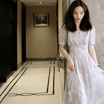  Sandro Svpr dress 2021 summer new French V-neck sweet and thin temperament bubble sleeve skirt