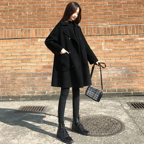 Sandro Fashiong double-sided cashmere black coat autumn winter coat 2021 new female winter little man