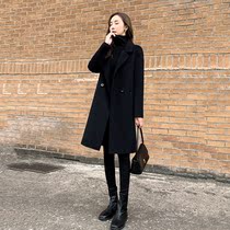 Sandro Fashiong black double-sided cashmere coat women 2021 autumn and winter New long woolen coat