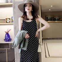  Sandro Svpr black suspender dress female 2021 summer new French waist thin temperament skirt