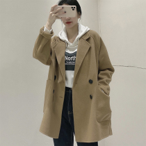 Sandro Fashiong Camel double-sided cashmere coat women winter small man woolen jacket 2021 New
