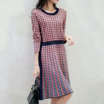 Sandro Fashiong small fragrant wind bird grid knitted dress women autumn winter sweater skirt 2021