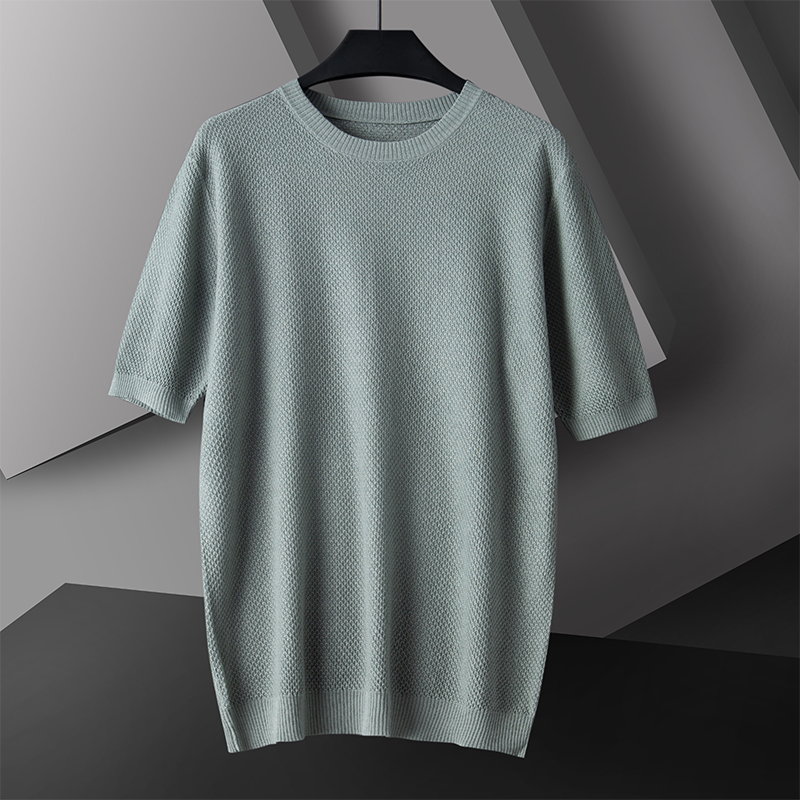 Mulberry Silk Short Sleeve T-Shirt Male Summer Round Collar Clothes Men's Clothing 2021 New Upscale Cellular Half Sleeve Cashmere Blouse