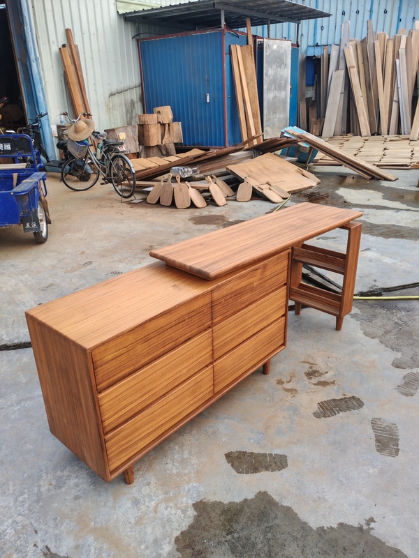 Drawer Cabinet Set with Dressing Table in Antique Style, Made from Burmese Teak Wood with Wax Finish