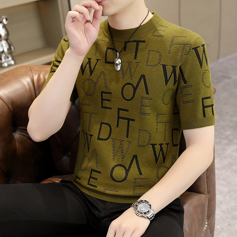 2026 Spring and Autumn New Short-Sleeve Sweater for Men, Trendy Slim-Fit Round Neck Knitted Base Shirt, Casual and Stylish Half-Sleeve Top