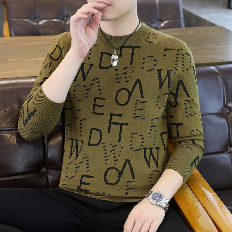Men's Sweater 2026 Spring and Autumn New Trendy Jacquard Round Neck Long-Sleeve Knitwear Casual Thin Knit Top Base Shirt