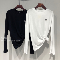 22 Spring clothing DW new embroidery small expression round collar loose minimalist 100 hitch snowflake cotton long sleeve T-shirt for undershirt woman