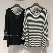 2021 early autumn new collar cross strap Korean loose ins bat sleeve long sleeve beauty back T-shirt sunscreen women