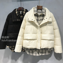 2020 winter clothing Korea 2day new inside plaid stitching shirt collar loose fake two down jacket jacket female