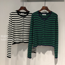 2021 autumn dress Korean ulzzang new single-breasted slim color horizontal striped sweater small cardigan women