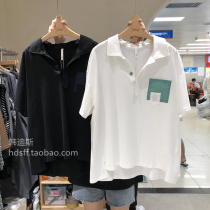 2021 summer Korea 2d new single pocket front short back long loose art college style short sleeve polo shirt Women