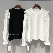 2021 autumn dress Korean ulzzang new sleeve stitching cotton ruffles loose fashion niche T-shirt women