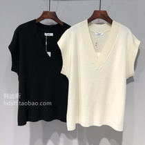 2021 autumn dress Korea ulzzang New V collar loose thin flying sleeve short sleeve knitwear shirt top women pullover