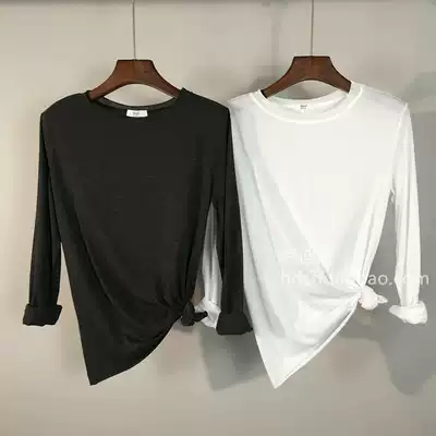 2021 spring dress Korean ulzzang new solid color simple joker round neck long sleeve cotton base shirt T-shirt women