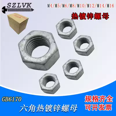 GB6170 hot dip galvanized nut Grade 8 hot dip zinc screw cap hexagon nut M6M8M10M12M14-M39