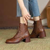 Ann it goddess popular style ~ retro style real cowhide wild Martin boots womens side zipper lace-up boots 5 5CM