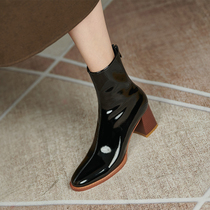 Ann it temperament goddess ~ French high-heeled short boots womens round toe thin boots temperament all-match back zipper single boots