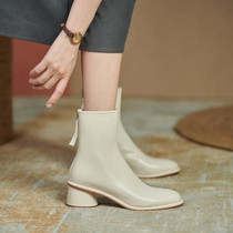 Ann it is very good to wear. The owner recommends~ Thick heel short boots womens new rear zipper elastic thin boots 4 7CM