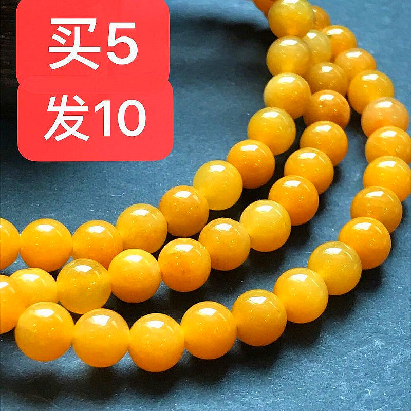 High-quality chicken oil yellow dragon jade loose beads DIY hand necklace men and women models yellow dragon jade round beads 6mm