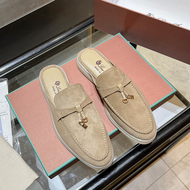 loro*piana2024 summer lazy casual toe-toe half slippers ຫນັງແທ້ຂອງແມ່ຍິງ flat Mules sandals LP ເກີບ