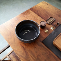  Retro volcanic rock tea washing ceramics Dajian water coarse pottery tea residue cylinder Black pottery water washing cup Washing Kung Fu tea accessories