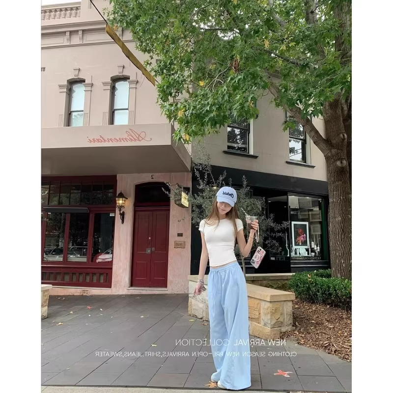 Air Pants Spring and Summer New Style Loose Wide-Leg Pants Slimming Floor-Length Elastic Waist Long Pants Casual Pants for Women