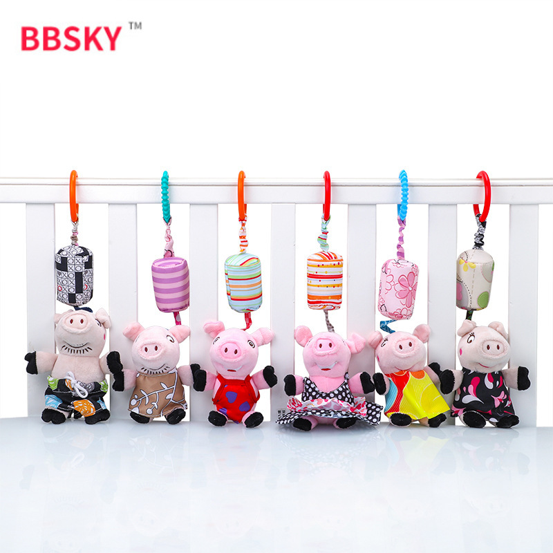Newborn Baby Stroller Pendant Wind Bell Small Pig Family Bed Hang Rocking Bell Hanging Decoration Baby Plush Toy 0-1 Years Old