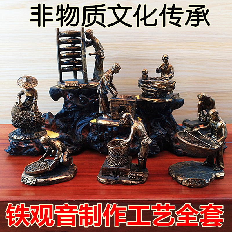 Tea Picking Sculpture Eight-piece Set Tieguanyin Tea Making Craft Ornament Tea Culture Crafts Tea Making Process Steps