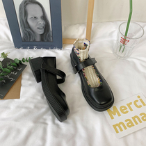 Day Ensemble Jk Small Leather Shoes Women Summer Slim 2022 New ins Chains Inn Wind 100 hitch black Mary Precious shoes