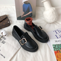 Black small leather shoes female students Korean version of Joker retro British style round head ins2021 spring new college tide