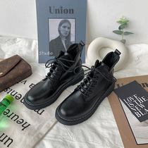 Black Martin boots female Inn Wind students 100 hitchhiking short boots Flat-bottomed Locomotive 2022 New summer slim single boot