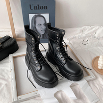 Net Red Black Martin Boots Woman Summer Thin breathable 100 lap flat-bottomed Inron craze ins new handsome short boots
