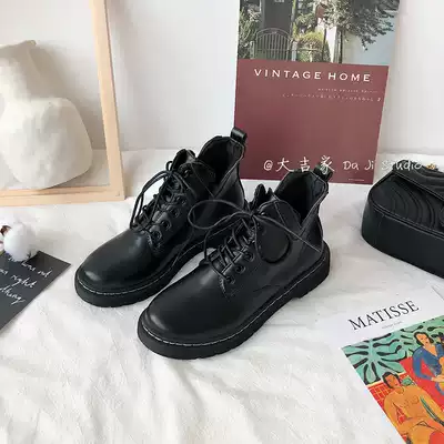 ins black Martin boots women's British style student Korean version of all-match short boots lace-up flat bottom retro 2021 new