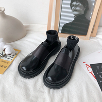 Dajia Korean chic temperament retro round head thick sole ins single shoes leather shoes solid color wild PU tide girl Spring