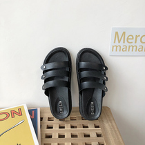 ulzzang Harajuku 2021 Summer New Flat Slipper Girls Black Joker Harajuku Retro ins Tide