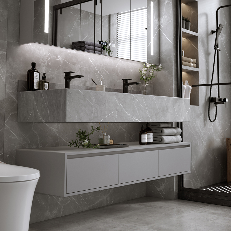 Double trough washbasin rock plate integrated modern minimalist light and luxurious wind bath cabinet Composition wash washsink wash basin Wash Terrace Basin Makeup room