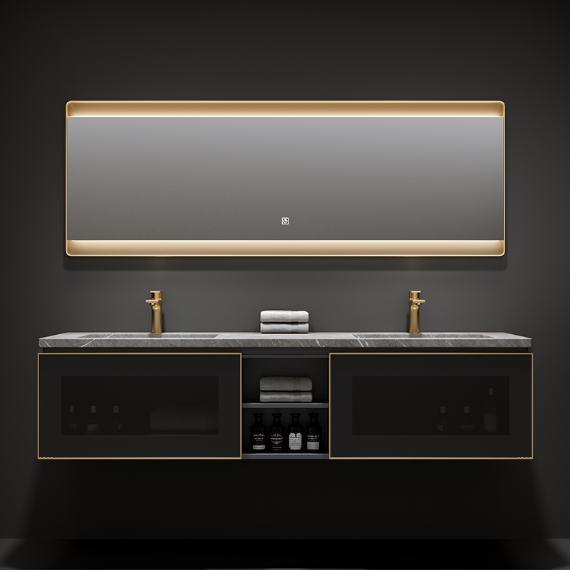 Designer Custom Bath Room Cabinet Combination Mesh Red Double Trough Washbasin Rock Plate All-in-one Makeup Room Wash Washbasin washbasin 1 8