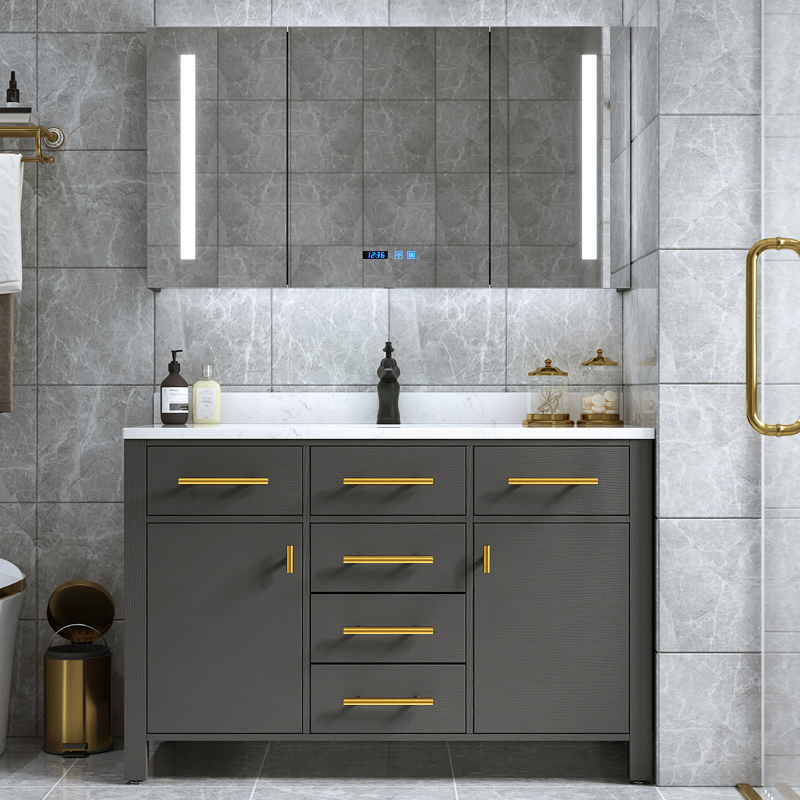 Rock board set Modern simple light luxury bathroom cabinet combination Floor-to-ceiling face wash basin Wash basin Powder room